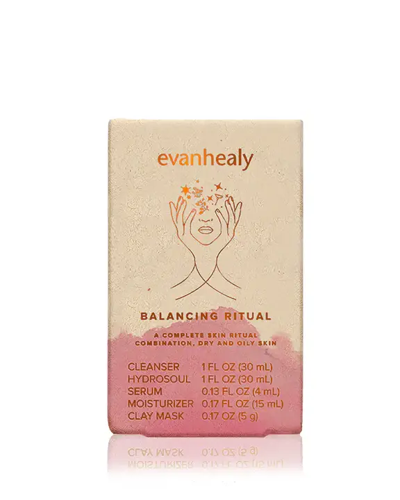 Evanhealy Balancing Ritual skincare set with natural cleanser, toner and facial oil for balanced, healthy skin.