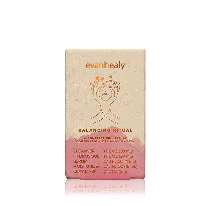 Evanhealy Balancing Ritual skincare set with natural cleanser, toner and facial oil for balanced, healthy skin.